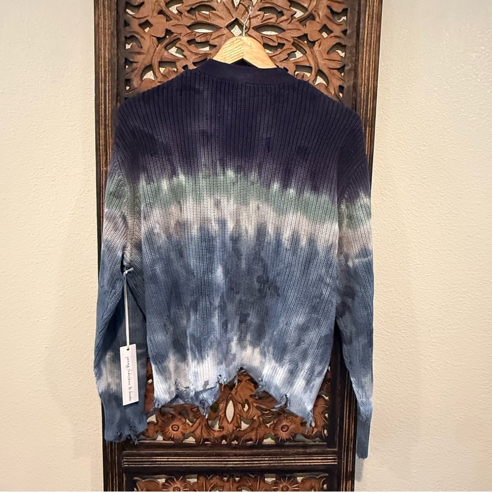 Young Fabulous & Broke Gradient Tie-Dye Open Cardigan in Blue, Green and Gray - Picture 3 of 6
